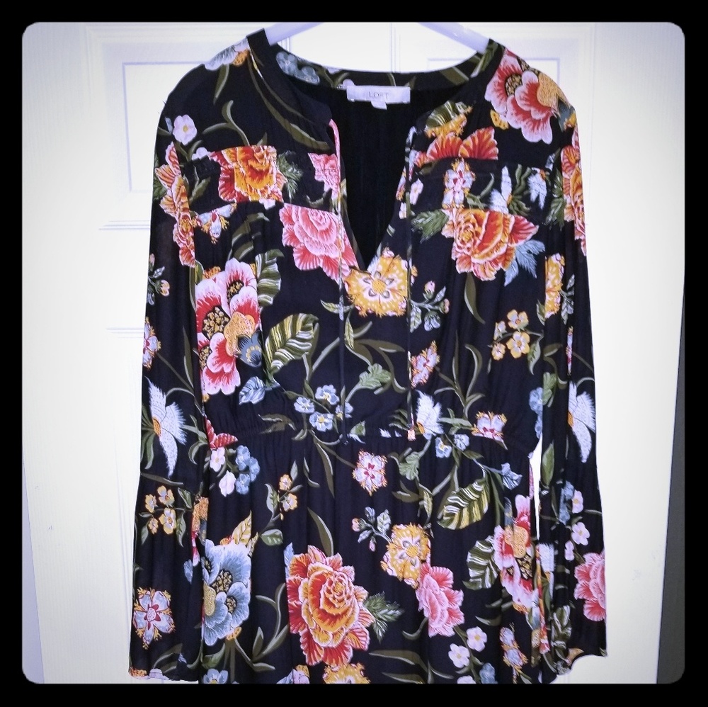 ***LOFT*** Flowery, relaxed fit, long sleeve dress